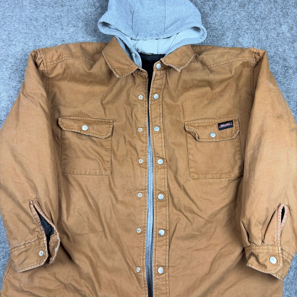 Dickies Hooded Canvas Jacket Mens Large Tan Brown Quilted Lined Workwear Coat - Picture 4 of 11